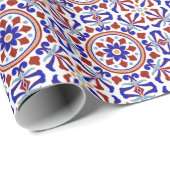 Papier Cadeau Tile turque traditionnelle Art Bleu Blanc Bleu (Coin rond)
