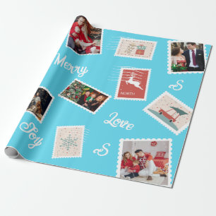 Papier Cadeau Timbre De Noël Nom Et Photos Personnalisées