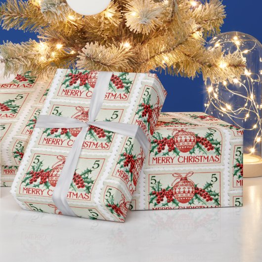 Papier Cadeau Timbre de Noël vintage (Vacances)