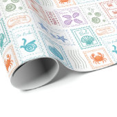 Papier Cadeau Timbres de poste de voyage (Coin rond)