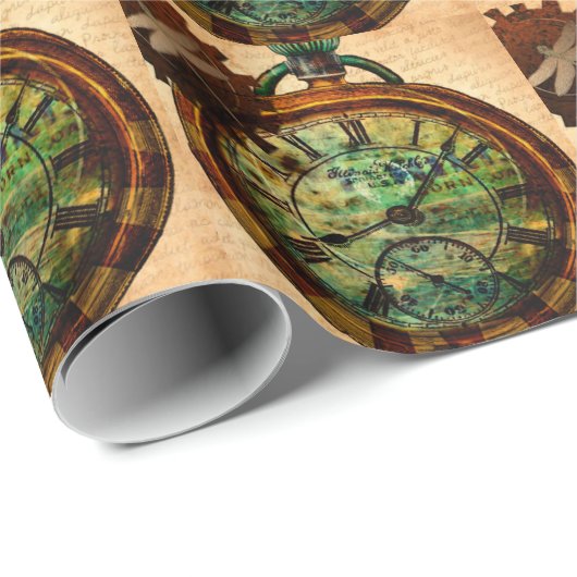 Papier Cadeau Timepiece Steampunk (Coin rond)