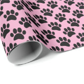 Papier Cadeau Tiny Dog Paw Print Pattern In Black and Pink (Coin rond)