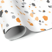 Papier Cadeau Tiny Orange Grey Terrazzo Motif (Coin rond)