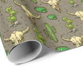 Papier Cadeau Tirage à la main Western Bull Skull Desert Cactus (Coin rond)