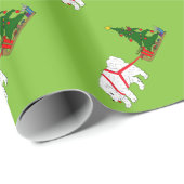 Papier Cadeau Tirez le Samoyed tirant l'arbre de Noël (Coin rond)