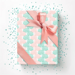 Papier Cadeau Tissage de vagues en sarcelle et flamant rose