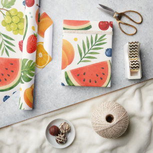 Papier Cadeau Tissu à motif de fruits d'été Pastèque tropicale