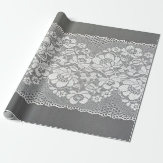 Papier Cadeau Tissu de dentelle blanc sur gris 