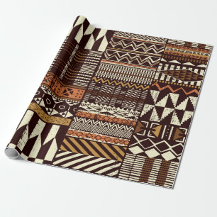 Papier Cadeau Tissu tribal africain patchwork abstrait vin