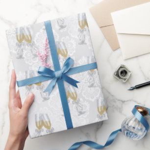 Papier Cadeau Toast de Champagne sur Satin Damask
