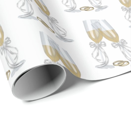 Papier Cadeau Toast mariage Champagne en blanc (Coin rond)