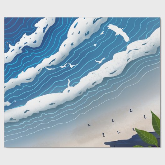 Papier Cadeau Toile artistique Vagues de l'océan bleu (Plat)