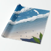 Papier Cadeau Toile artistique Vagues de l'océan bleu (Déroulé)