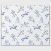Papier Cadeau Toile blanc bleu équestre vintage (Plat)