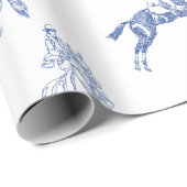 Papier Cadeau Toile blanc bleu équestre vintage (Coin rond)