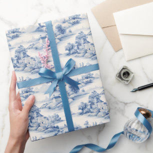 Papier Cadeau Toile bleu et ivoire