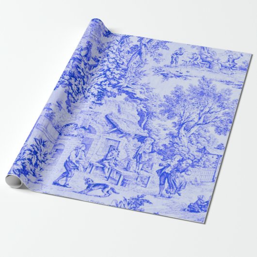 Papier Cadeau Toile Bleue Bleu Russe Style Découpage (Déroulé)