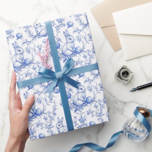 Papier Cadeau Toile Bleue De Jouy Bunny Pâques (Cadeaux)