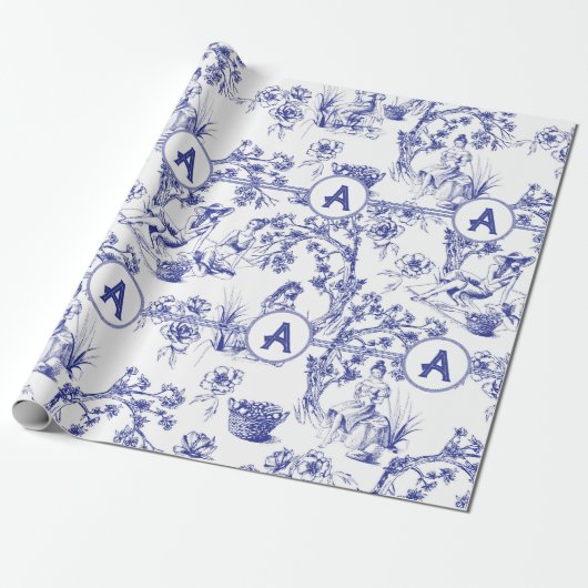 Papier Cadeau Toile bleue et blanche (Déroulé)