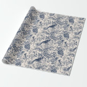Papier Cadeau Toile bleue vintage Fleurie (Déroulé)