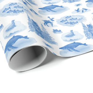 Papier Cadeau Toile d'animaux d'Alaska (Bleu Wedgewood)