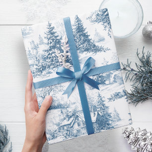 Papier Cadeau Toile de bois bleu Noël Fêtes