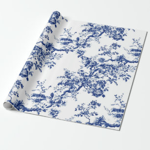 Papier Cadeau Toile de Branche de Rose Bleu Royal