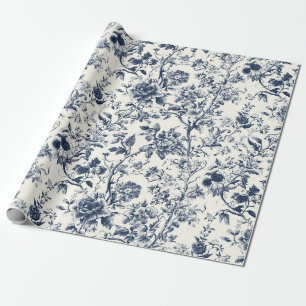 Papier cadeau toile de branche florale bleue pour