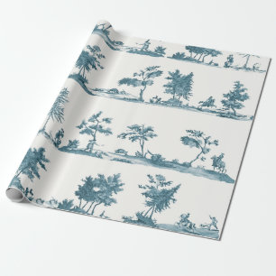 Papier Cadeau Toile de chasse élégante vintage bleu poussiéreux