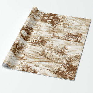 Papier Cadeau Toile de citrouille de campagne dans un motif sépi