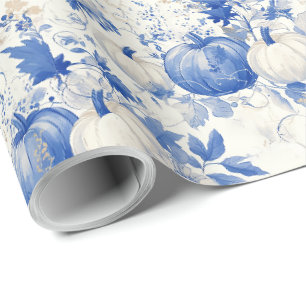 Papier Cadeau Toile de Halloween bleue et blanche