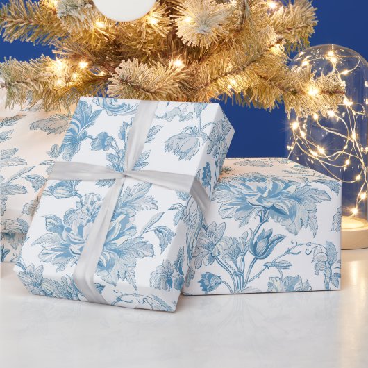 Papier Cadeau Toile-de-jouy Chinoiseries Blue Floral Pattern (Vacances)