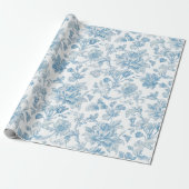Papier Cadeau Toile-de-jouy Chinoiseries Blue Floral Pattern (Déroulé)