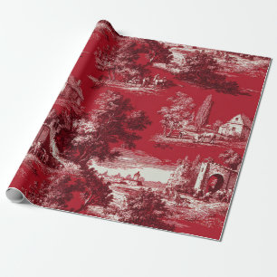 Papier Cadeau Toile de Jouy Élégante Rouge - Motifs de la Campag