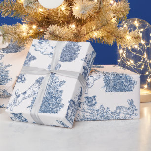 Papier cadeau Toile de Jouy française bleue pour J