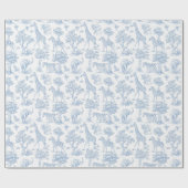 Papier Cadeau Toile de Jouy Safari animaux bleu poussiéreux élég (Plat)