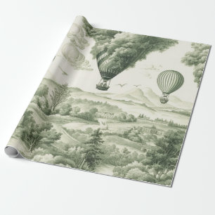 Papier Cadeau Toile de Jouy Verte Antique Motif Pastoral