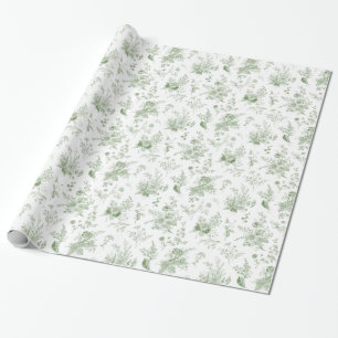 Papier Cadeau Toile De Jouy Verte Vintage Floral Chinoiserie
