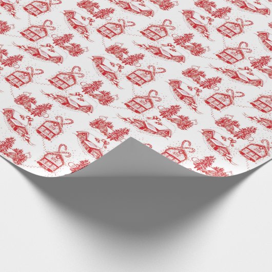 Papier Cadeau Toile de Noël neige | rouleau simple rouge  (Coin)