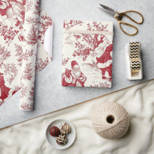 Papier Cadeau Toile de Noël rouge Santa et arbres