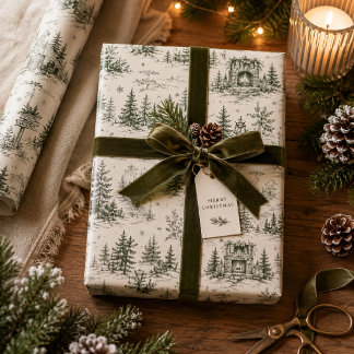 Papier Cadeau Toile de Noël vintage forestière