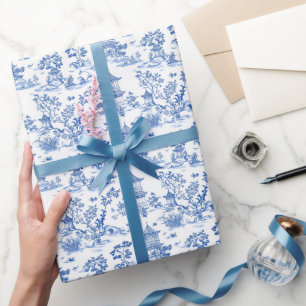 Papier Cadeau Toile de Pagode de la Chinoiserie Bleue