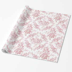 Papier Cadeau Toile floral rose et blanc gravé élégant