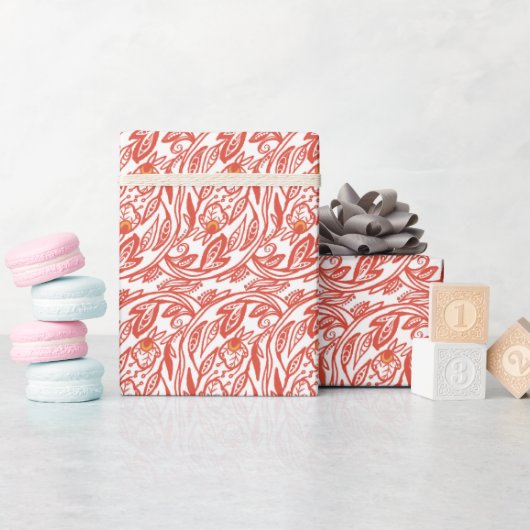 Papier Cadeau Toile florale rouge (Baby Shower)
