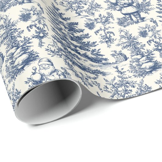 Papier Cadeau Toile Père Noël de Noël bleu (Coin rond)