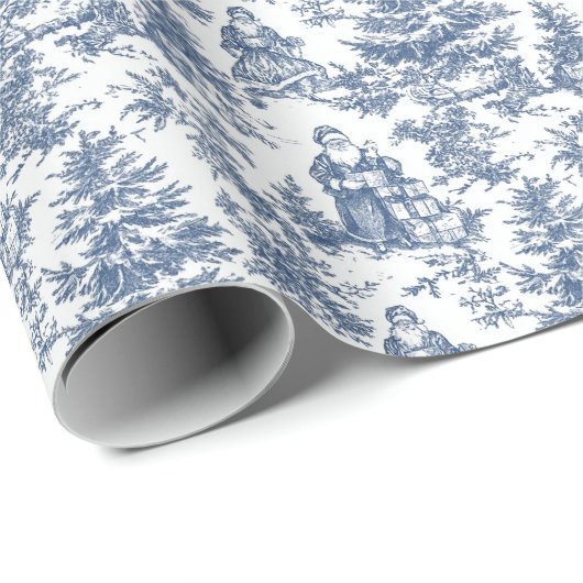 Papier Cadeau Toile Père Noël de Noël bleu (Coin rond)