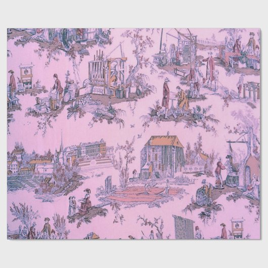 Papier Cadeau Toile rose de Jouy Chinoiserie Découpage (Plat)
