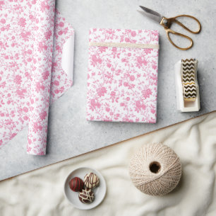 Papier Cadeau Toile rose florale Chinoiserie