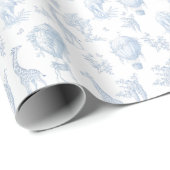 Papier Cadeau Toile Safari animaux Bleu Ballons à air chaud (Coin rond)