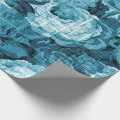 Papier Cadeau Toile Turquoise de fleurs blanches noires et bleue (Coin)
